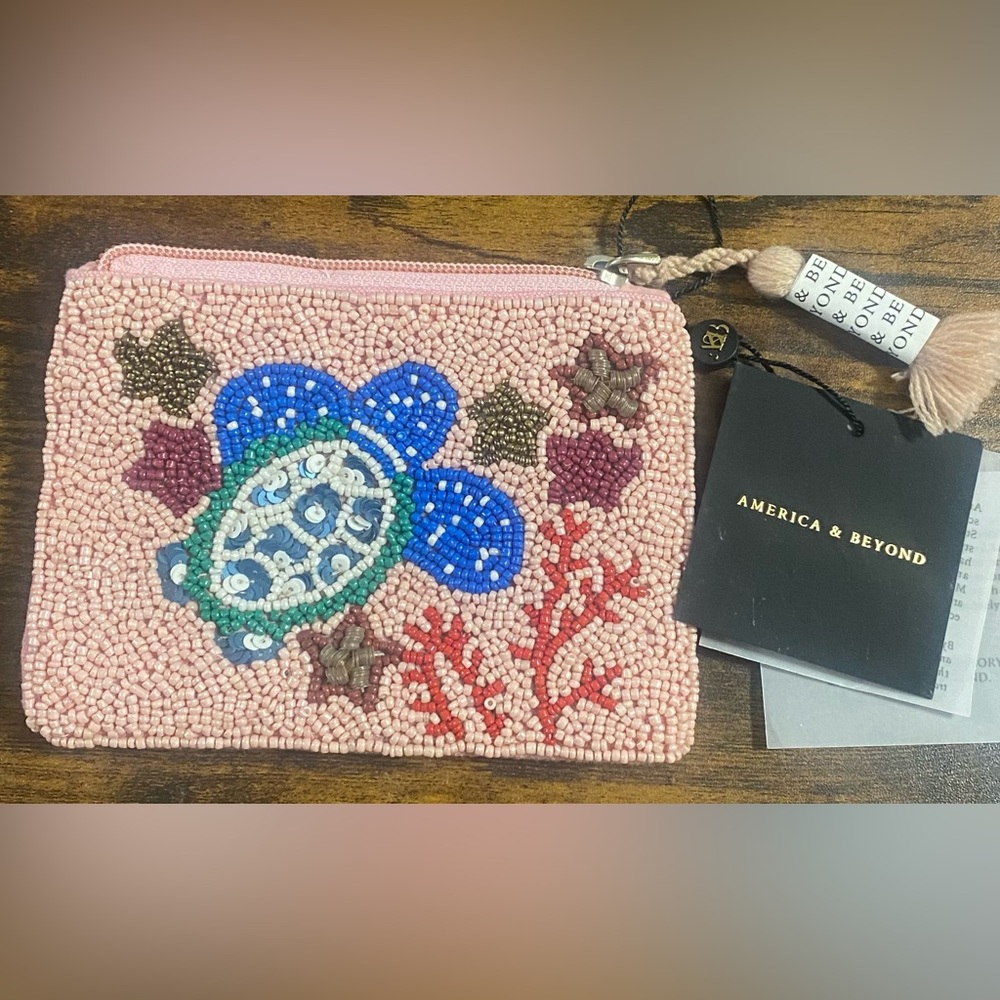 America and Beyond Beaded Pink Change Purse NWT